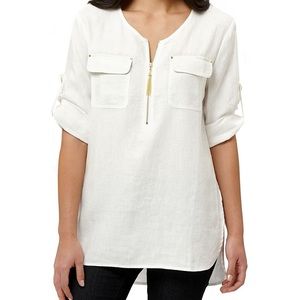 Ellen Tracy roll cuff sleeve linen tunic